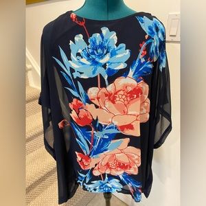 Melanie Lyne floral navy blouse, size 8
